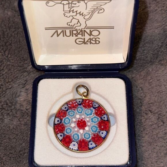 Murano Millefiori Glass Flower Pendant - Picture 1 of 5